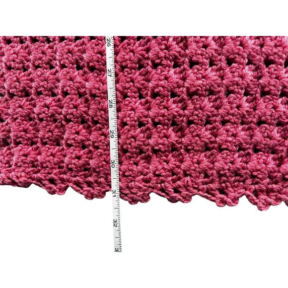 Handmade Crochet Blanket – Deep Rose Pink Textured Knit – 34” x 31” - Picture 5 of 6